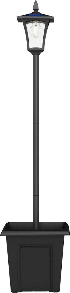 Outsunny Candeeiro Solar Exterior de Jardim com Vaso Poste de Alumínio IP44 Ligação Automática 33x33x160 cm Preto | Aosom Portugal