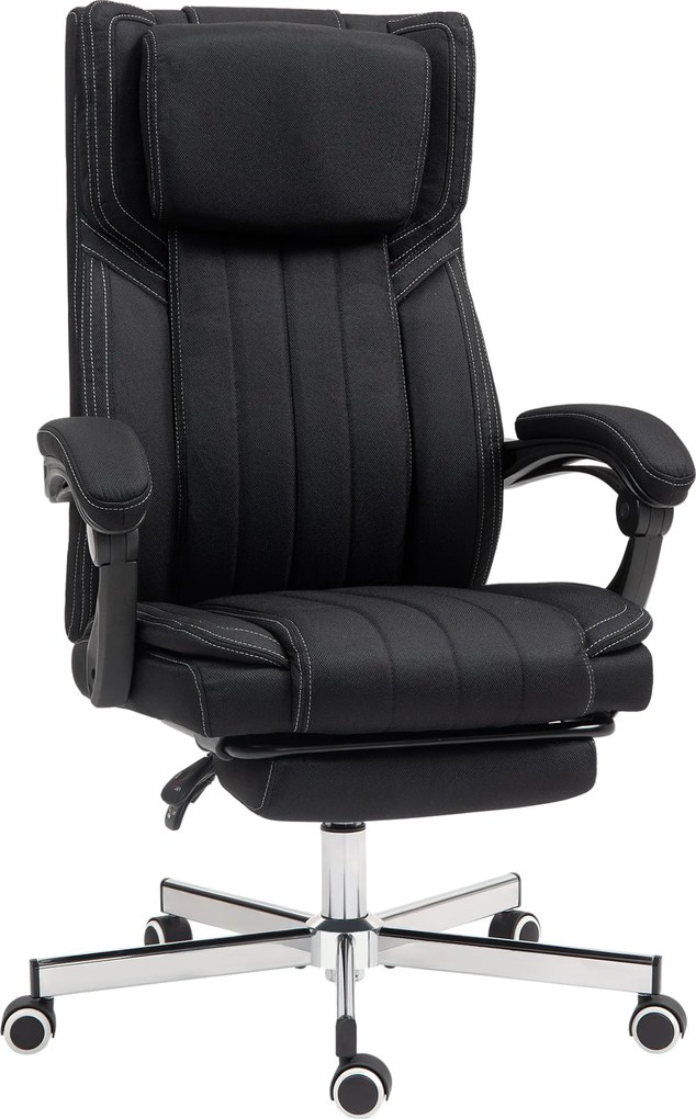 Cadeira de escritório giratória com encosto reclinável e altura ajustável, 65 x 61 x 105-113 cm, preta