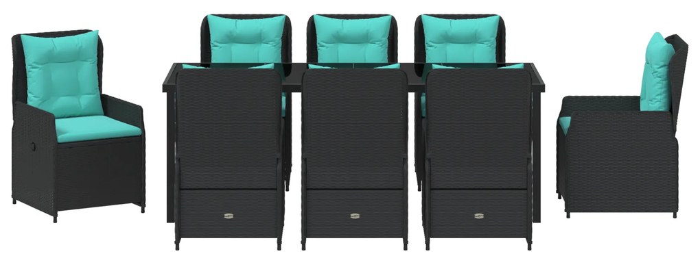Conjunto de Jantar de Jardim de 9 Peças em Rattan PE Preto