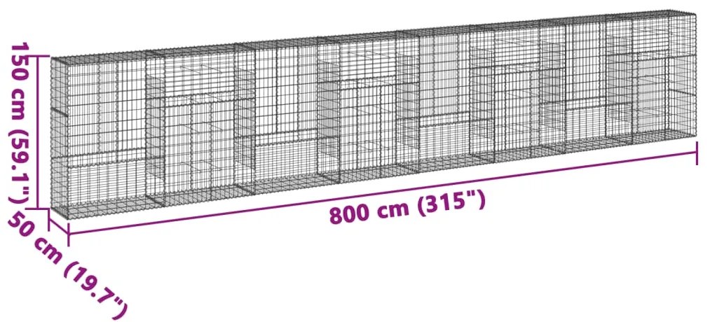 Cesto gabião com cobertura 800x50x150 cm ferro galvanizado