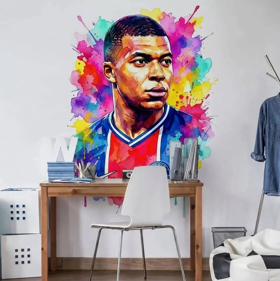 Autocolante de parede colorido para crianças – Kylian Mbappé