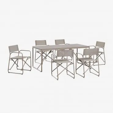 Conjunto De Mesa Retangular 185x85 Cm E 6 Cadeiras De Diretor Dobráveis Em Aço Melida Moka Brown - Sklum