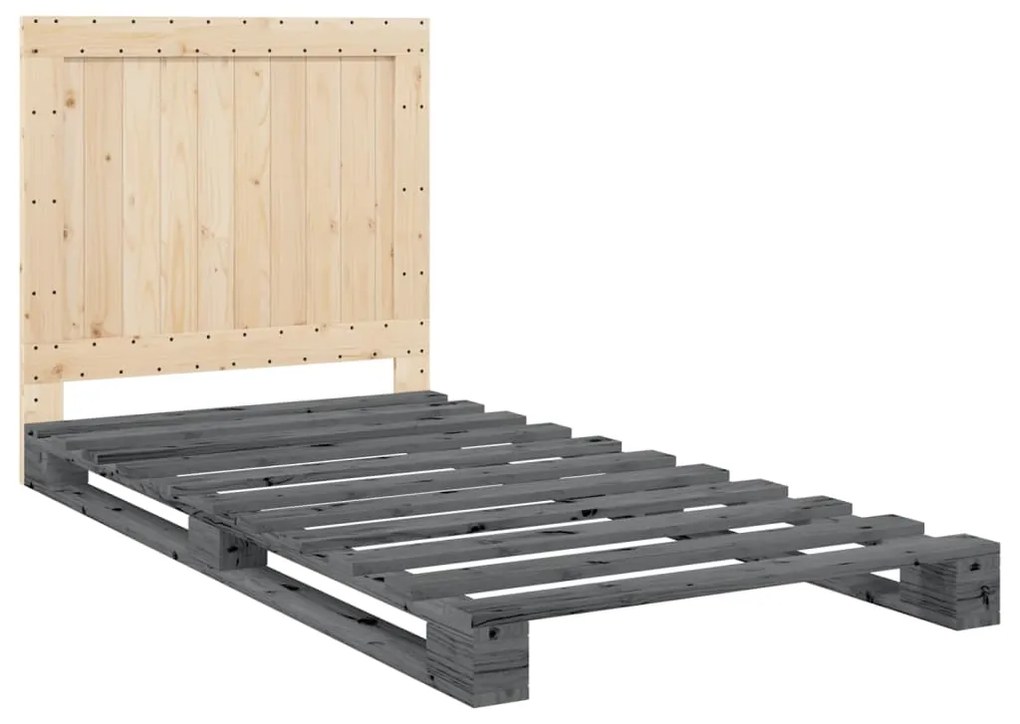 Estrutura de cama com cabeceira 100x200cm pinho maciço cinza