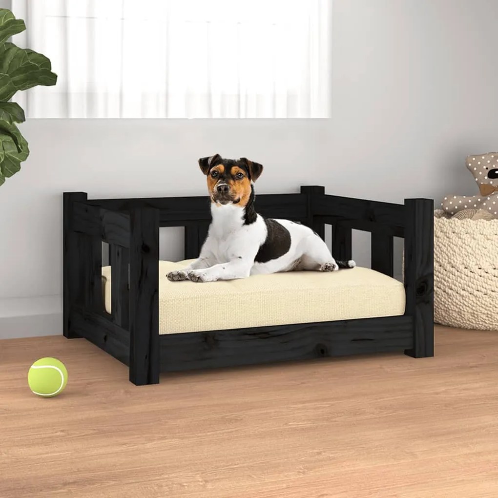 vidaXL Cama para cães 55,5x45,5x28 cm madeira de pinho maciça preto