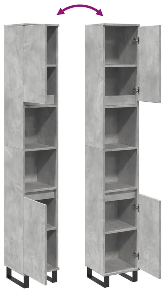 Armário WC 30x30x190 cm derivados de madeira cinzento cimento