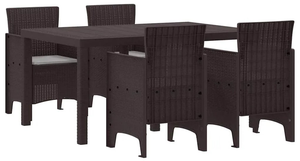 Conjunto de Jantar de Jardim 5 pcs Castanho Médio Polipropileno