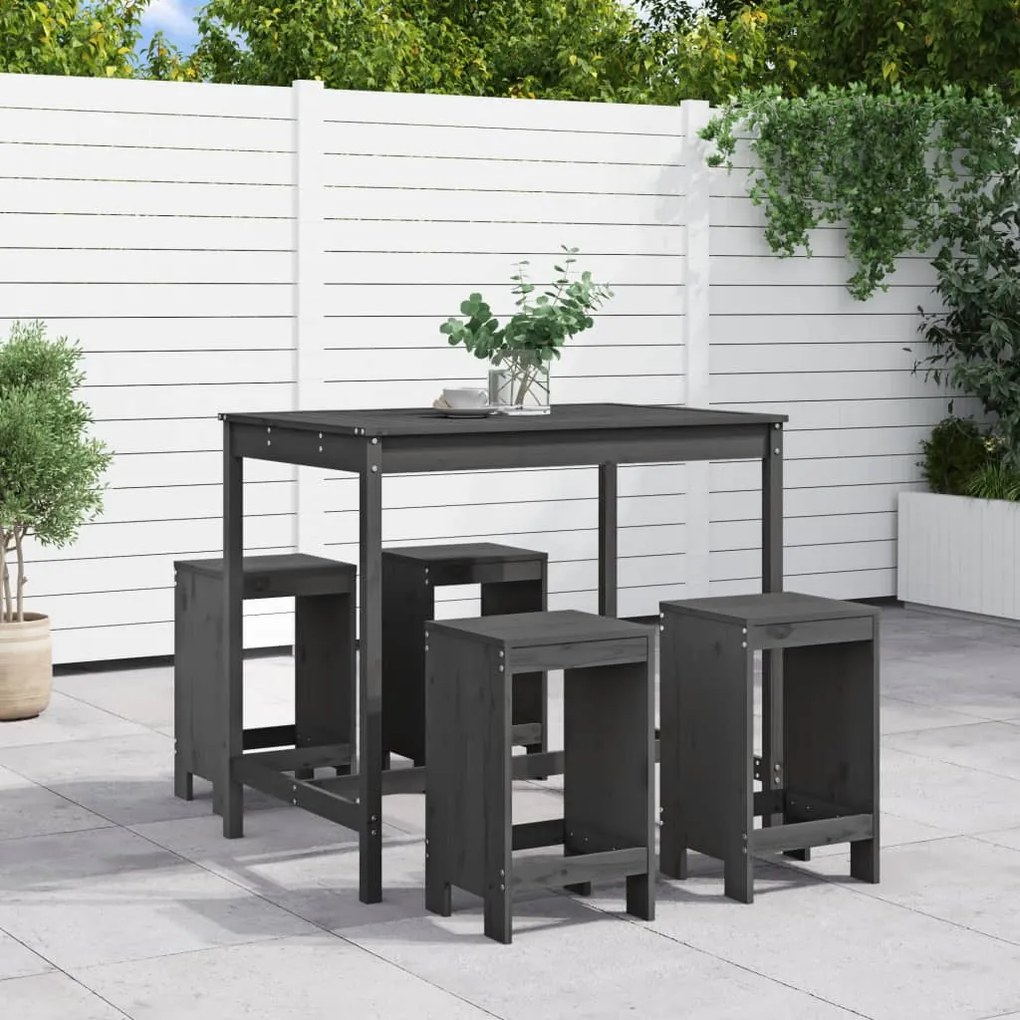 vidaXL 5 pcs conjunto de bar para jardim pinho maciço cinzento