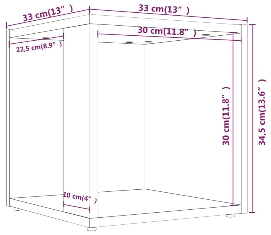 Mesa de apoio 33x33x34,5cm derivados de madeira cinzento sonoma