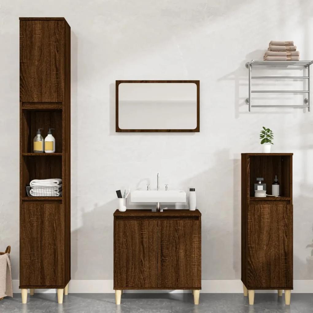 3 pcs conj. móveis WC derivados madeira cor carvalho castanho