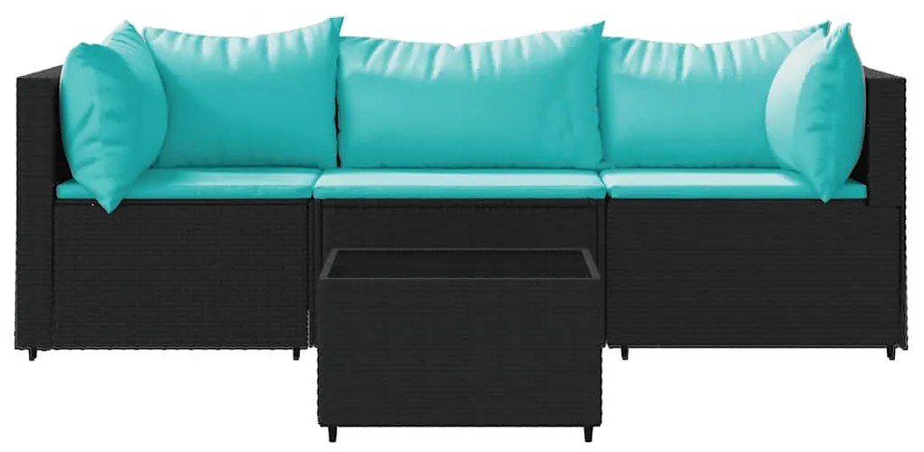 4 pcs conjunto lounge de jardim c/ almofadões vime PE preto