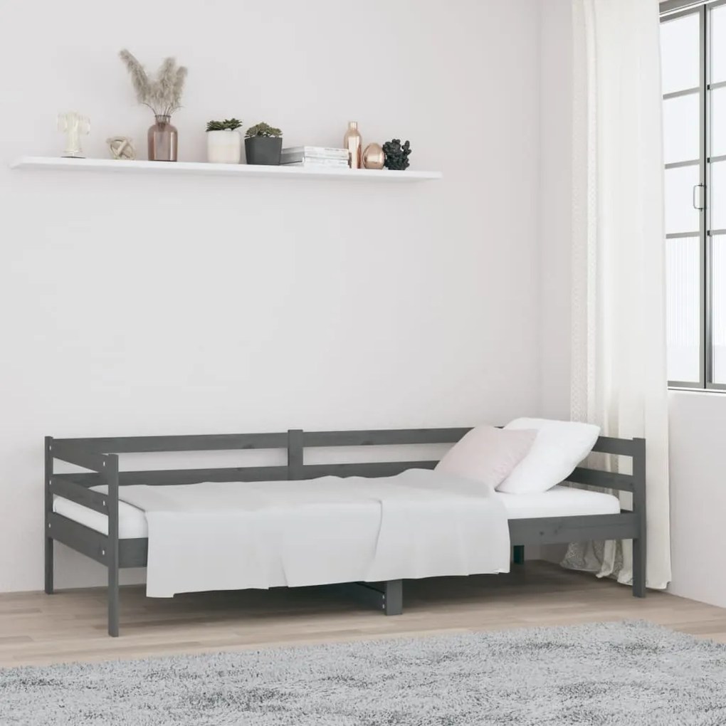 814676 vidaXL Sofá-cama 80x200 cm madeira de pinho maciça cinzento