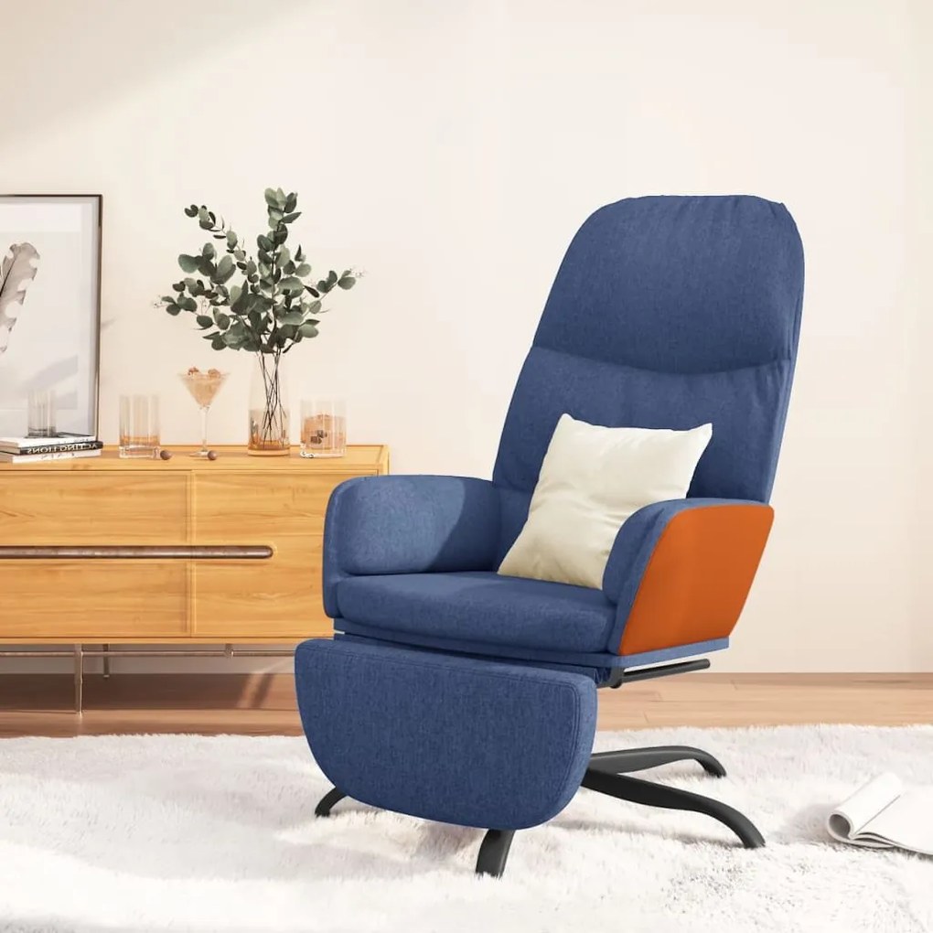vidaXL Cadeira de descanso com apoio de pés tecido azul