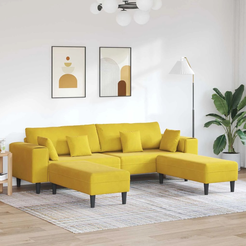 vidaXL Sofá com almofada 3 pcs Amarelo Veludo