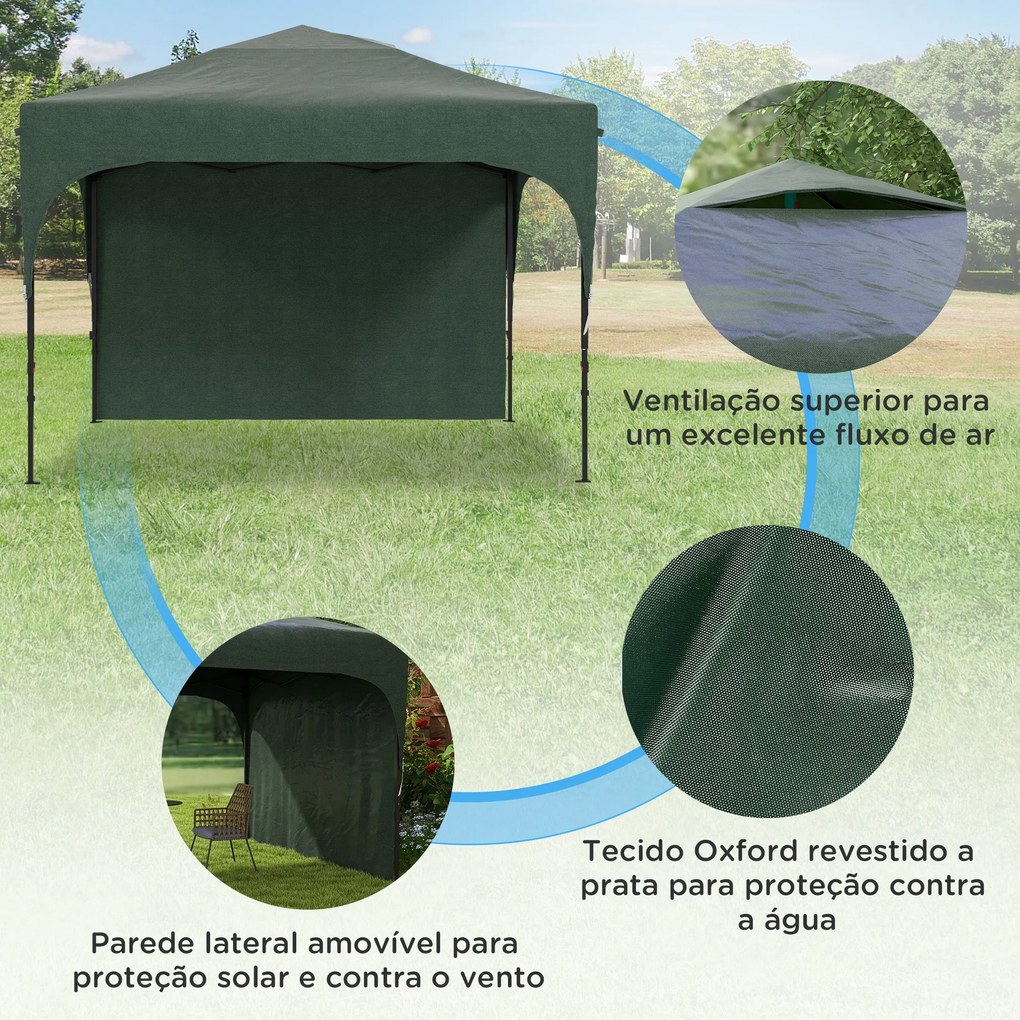 Tenda Dobrável 3x3m com Altura Ajustável Tenda de Jardim com 1 Parede