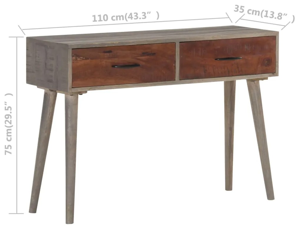 Mesa consola 110x35x75 cm mangueira maciça áspera cinzento