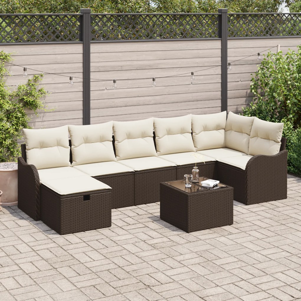 Conjunto de Sofá de Jardim vidaXL 8 Peças com Almofadas Castanho de Ra