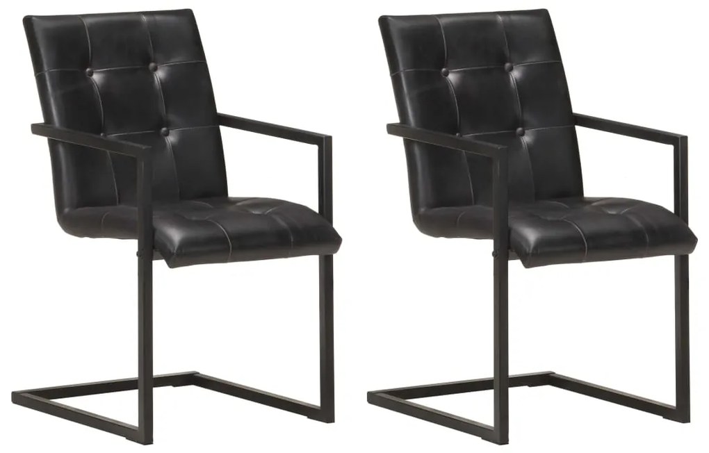 vidaXL Cadeiras de jantar cantilever 2 pcs couro genuíno preto