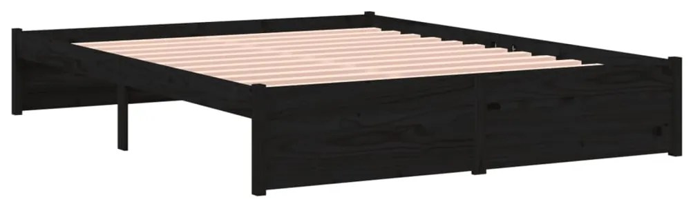 Estrutura de cama casal 135x190 cm madeira maciça preto