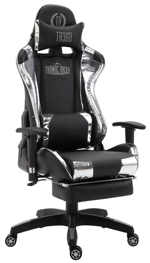 Cadeira Gamer de corrida Turbo com apoio para os pés preto/branco brilhante