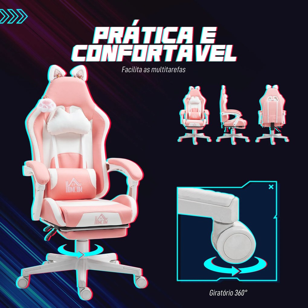 Cadeira Gaming com Orelhas Cadeira Gamer Reclinável com Altura Ajustáv