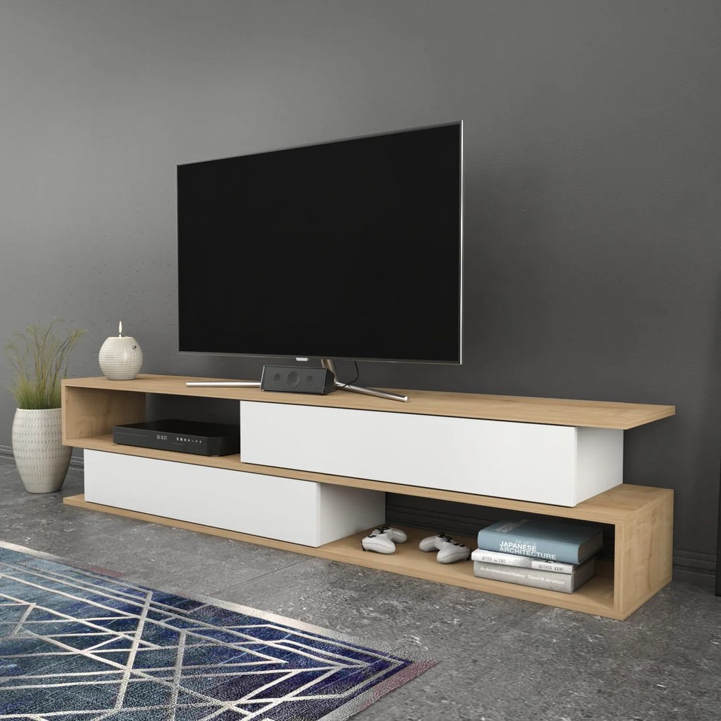 Móvel TV Cortez – Carvalho e Branco – 160 cm x 35,3 cm x 38,6 cm