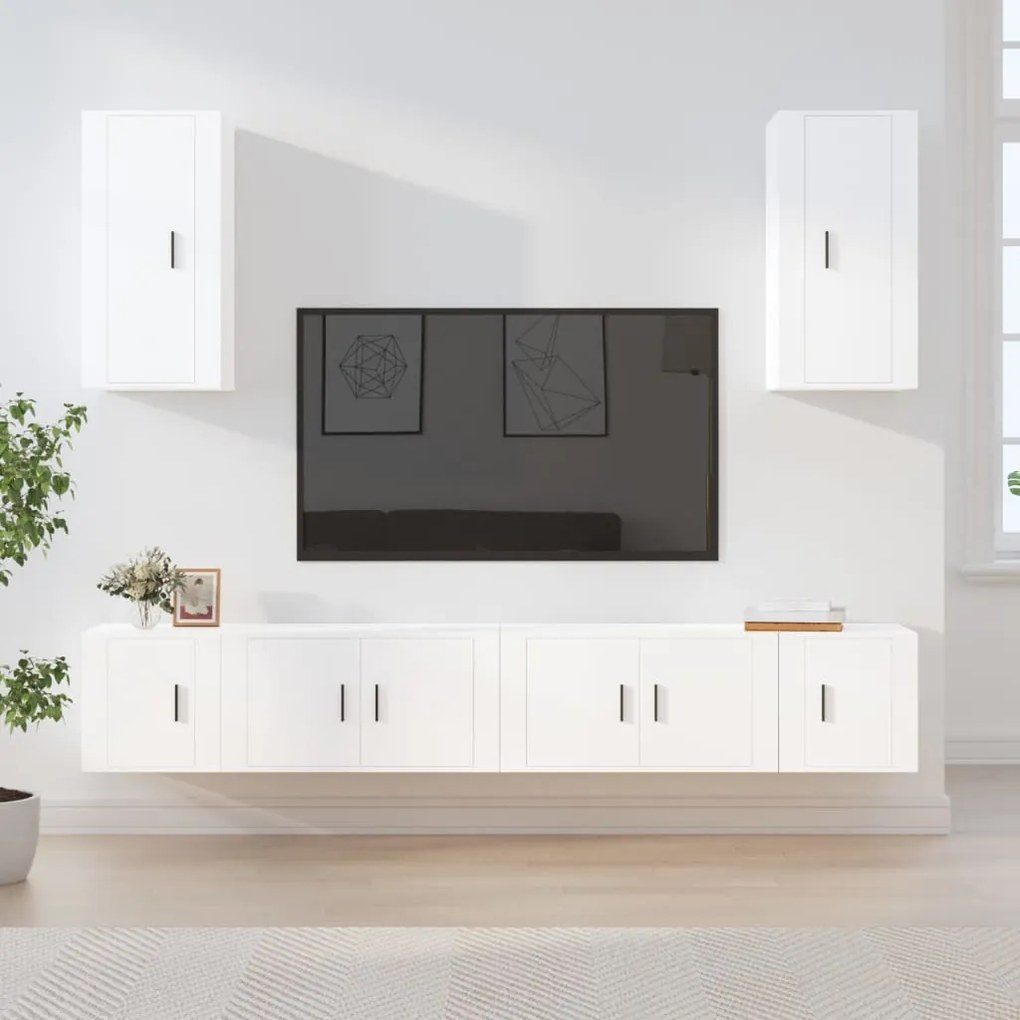 vidaXL Conjunto móveis de TV 6 pcs madeira processada branco
