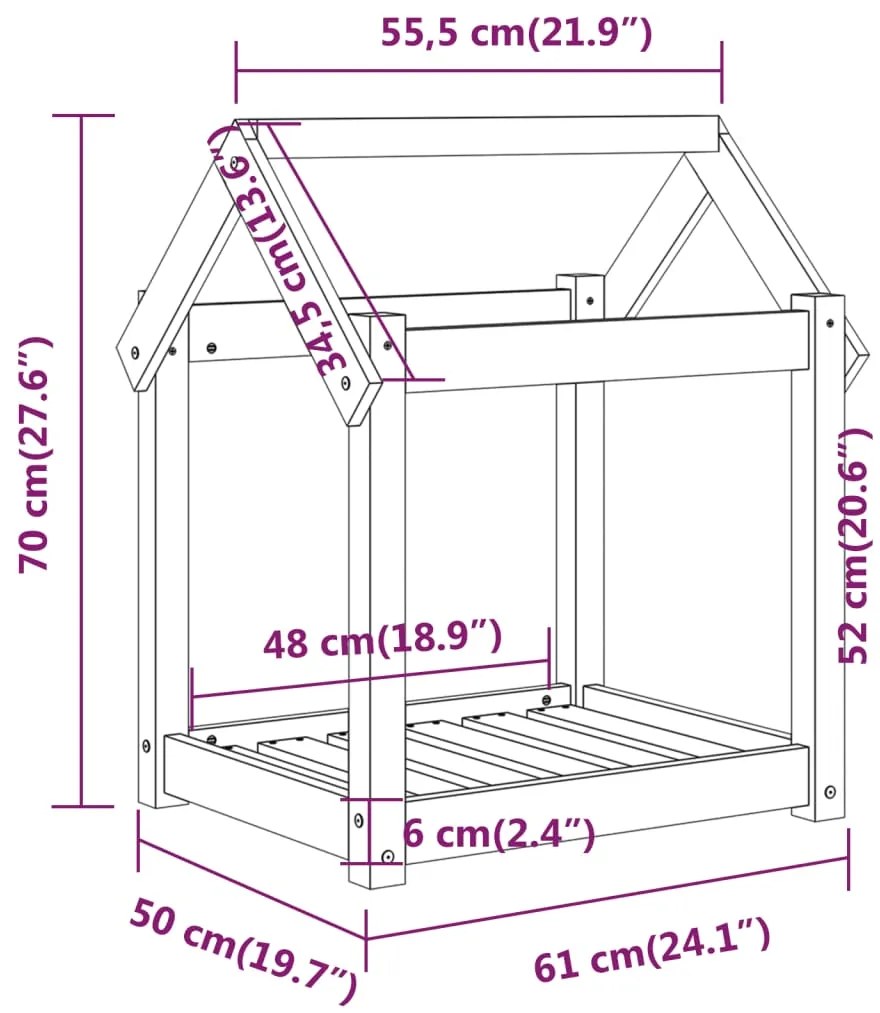 Cama para cães 61x50x70 cm madeira de pinho preto