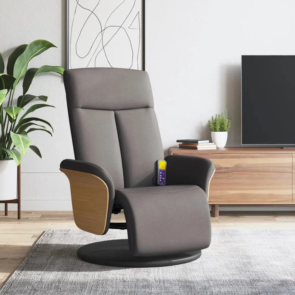 vidaXL Cadeira massagens reclin. c/ apoio pés tecido cinza-acastanhado