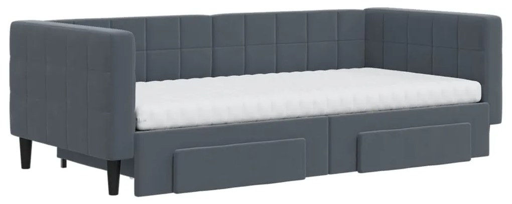 Sofá-cama c/ gavetão e gavetas 90x190 cm veludo cinzento-escuro