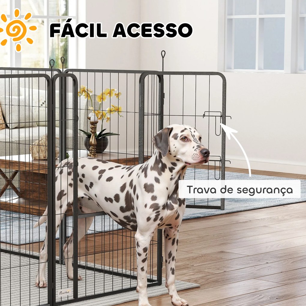 Parque para Cães de 12 Painéis 68x100 cm (CASOTA NÃO INCLUIDA) Parque Dobrável para Cães Médios com Portas Fecho e Estacas Preto