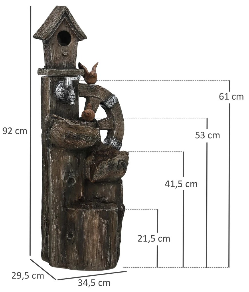 Fonte de Jardim 2 em 1 com Casa para Pássaros Fonte de Água de Exterio