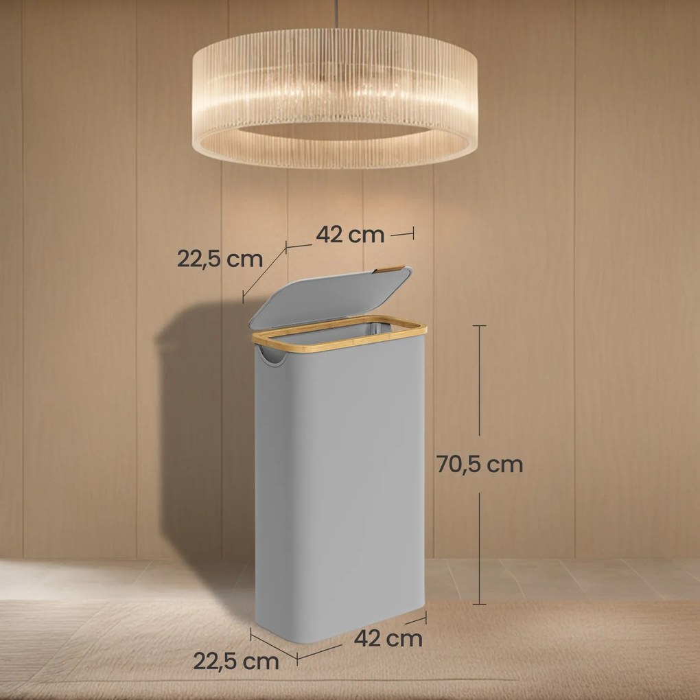 Cesto de bambu para roupa suja de 65 L, 42 x 22,5 x 70,5 cm cinzento