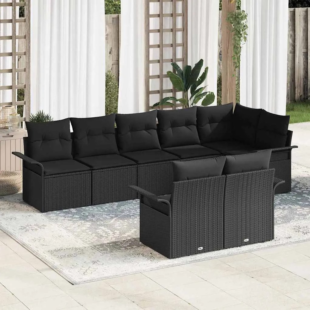 vidaXL Conjunto de Sofá de Jardim de 8 Peças com Almofadas Preto em Rattan