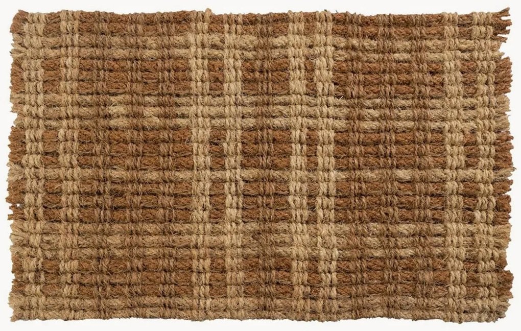Tapete de entrada artesanal em fibra em coco Plaid