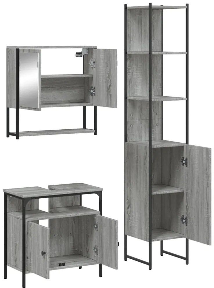 3 pcs Conjunto móveis casa de banho madeira proc. cinza sonoma