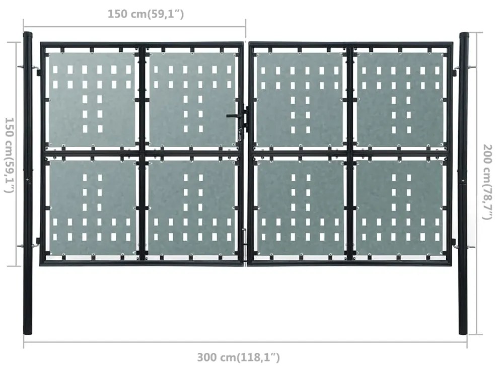 Portão de cerca com porta única 300x200 cm preto