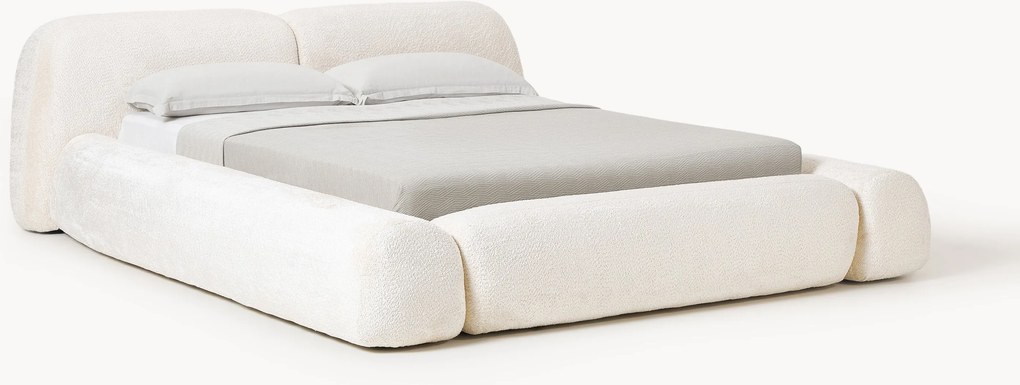 Cama estofada em teddy-bouclé com arrumação Wolke