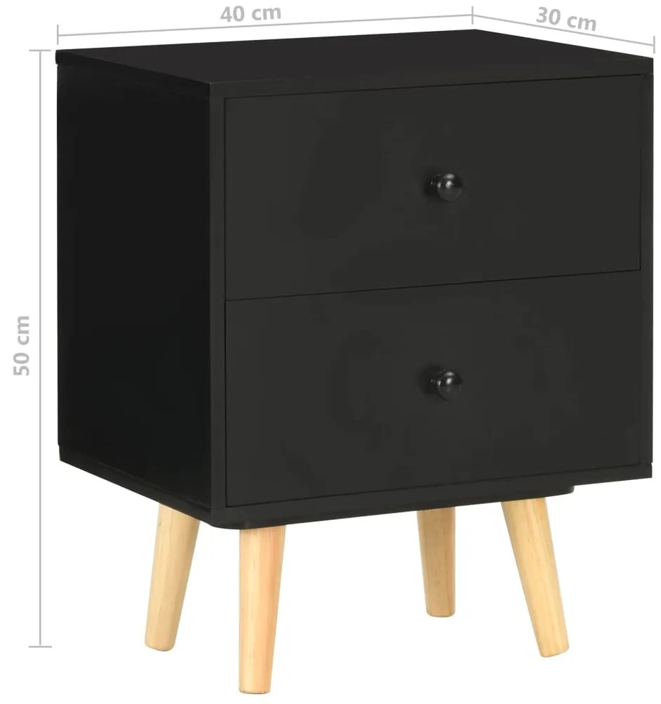 Mesas de cabeceira 2 pcs 40x30x50 cm pinho maciço preto