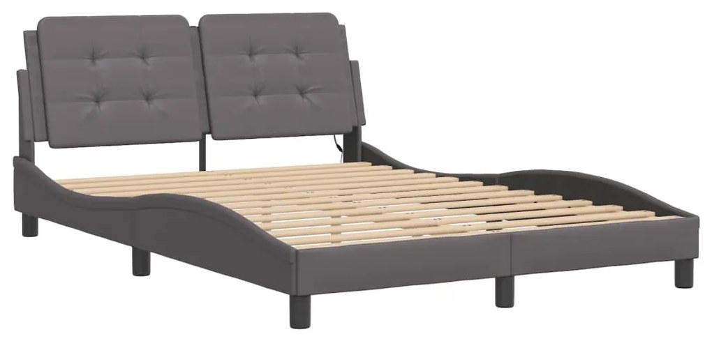 Estrutura de cama c/ luzes LED 120x200cm couro artificial cinza