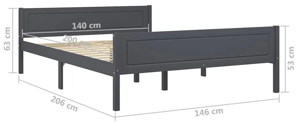 Estrutura de cama em pinho maciço 140x200 cm cinzento