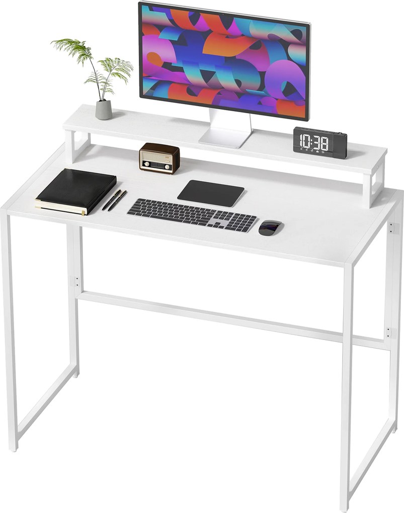 Secretária de Computador Dobrável, 100 x 48 x 87,5 cm, Suporte de Ecrã Amovível, Branca
