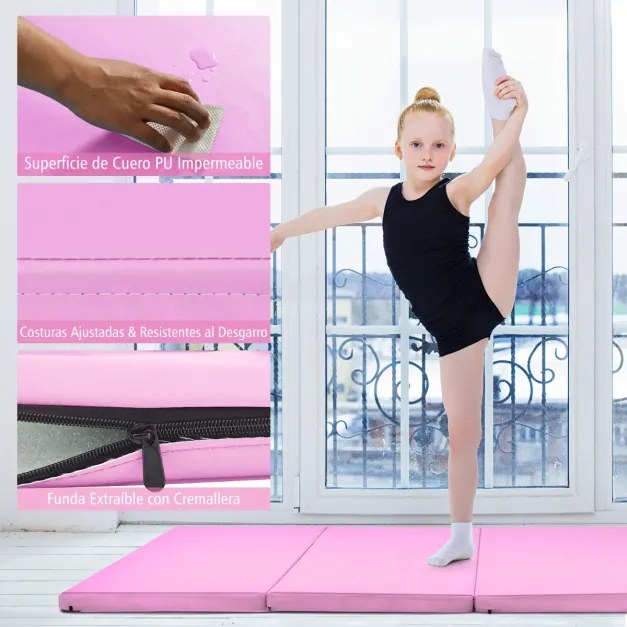 Tapete de ginástica dobrável e antiderrapante Tapete de chão macio dobrável para exercícios de ioga fitness em casa 240 x116 x 5 cm Rosa