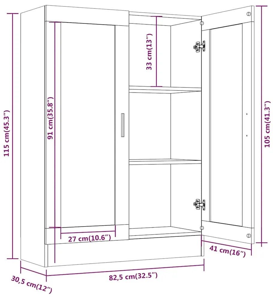 Vitrine 82,5x30,5x115 cm derivados de madeira cinzento sonoma