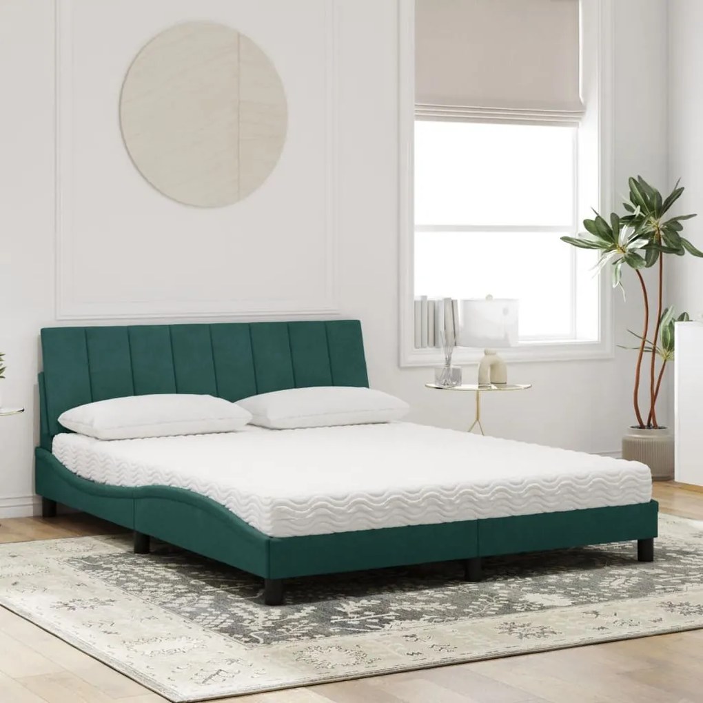 Cama com colchão 160x200 cm veludo verde-escuro