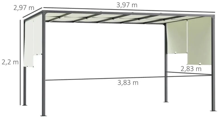 Pérgola de Jardim com Laterais Retráteis e Luzes LED - 4x3m