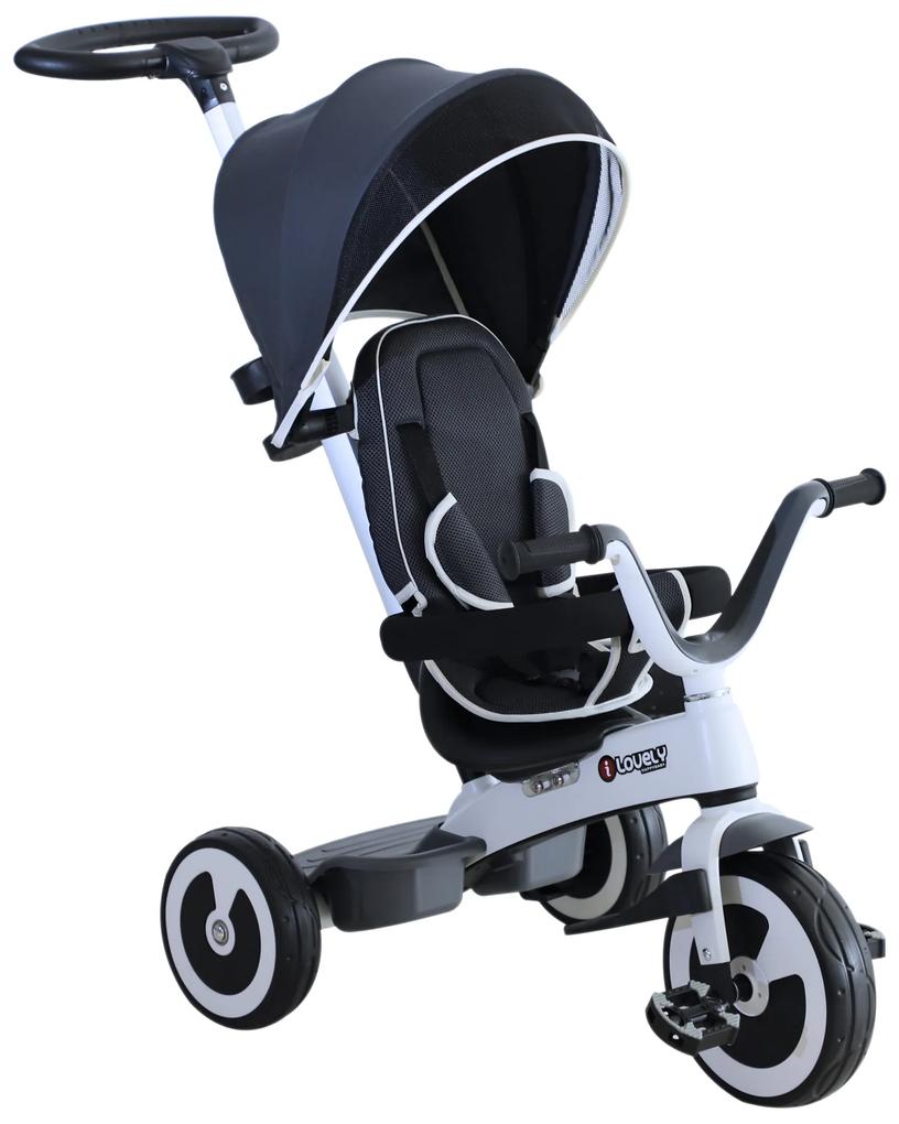 HOMCOM triciclo bebê 4 em 1 s para crianças +18 meses Evolutivo capuz Barra Destacável Controle Parental Brinquedo de aprendizagem Cinza