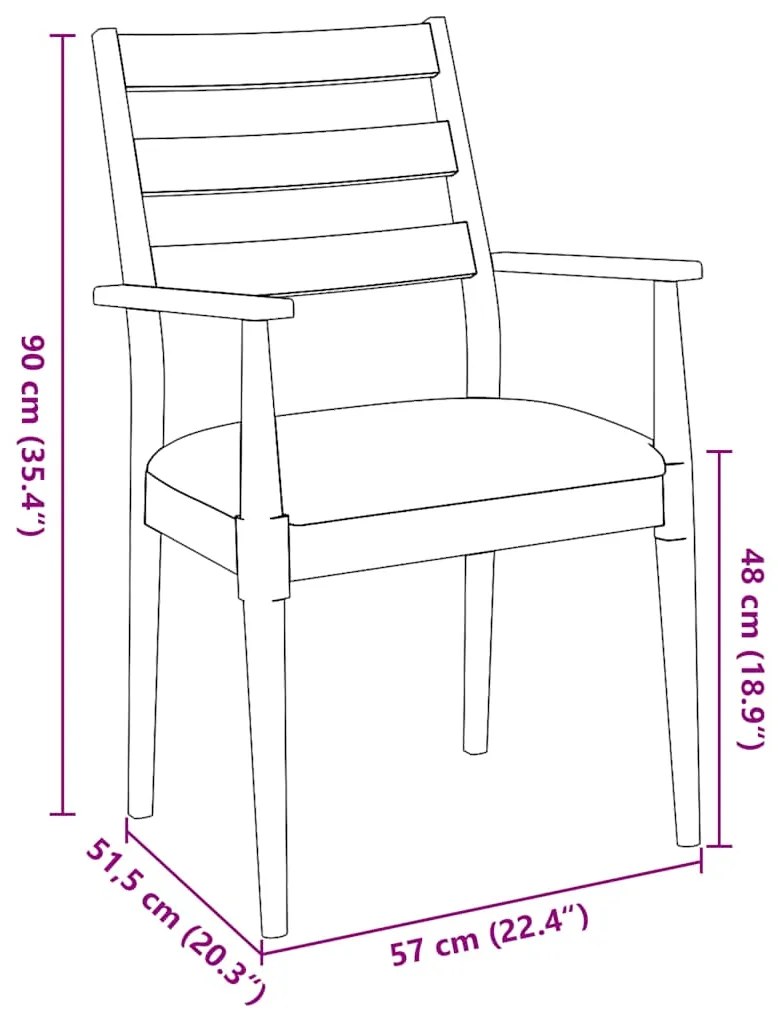 Cadeiras de jantar com almofadões 2 pcs madeira maciça