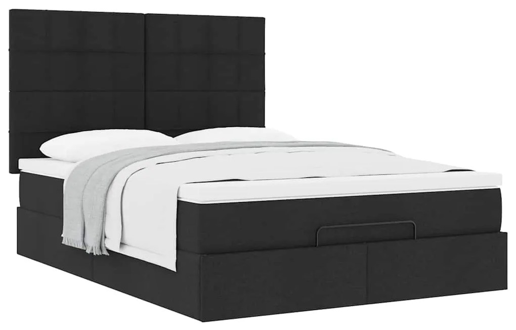 Estrutura de cama otomana com colchão 140x190 cm tecido preto