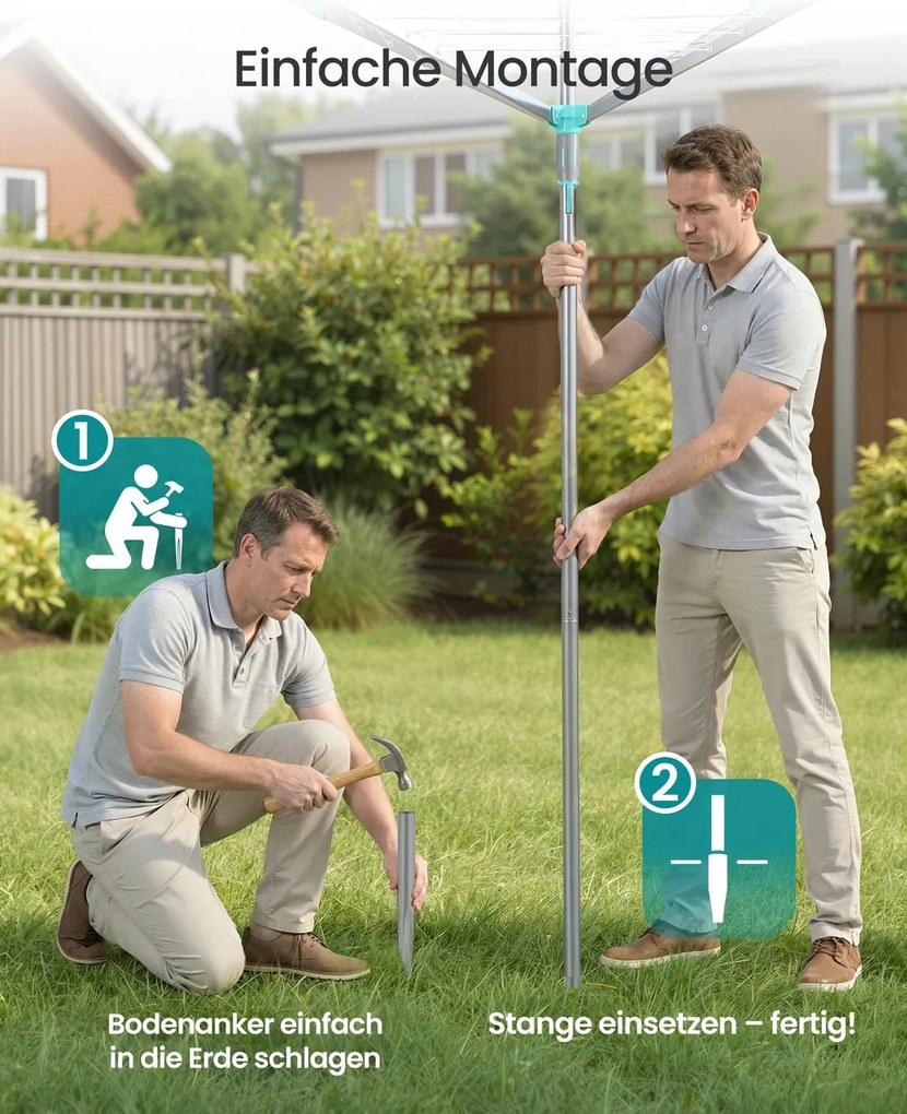 Estendal de roupa giratório 139,3 x 139,3 x 181,5 cm com capa protetora e 50 m de corda para 5 cargas de roupa Prateado