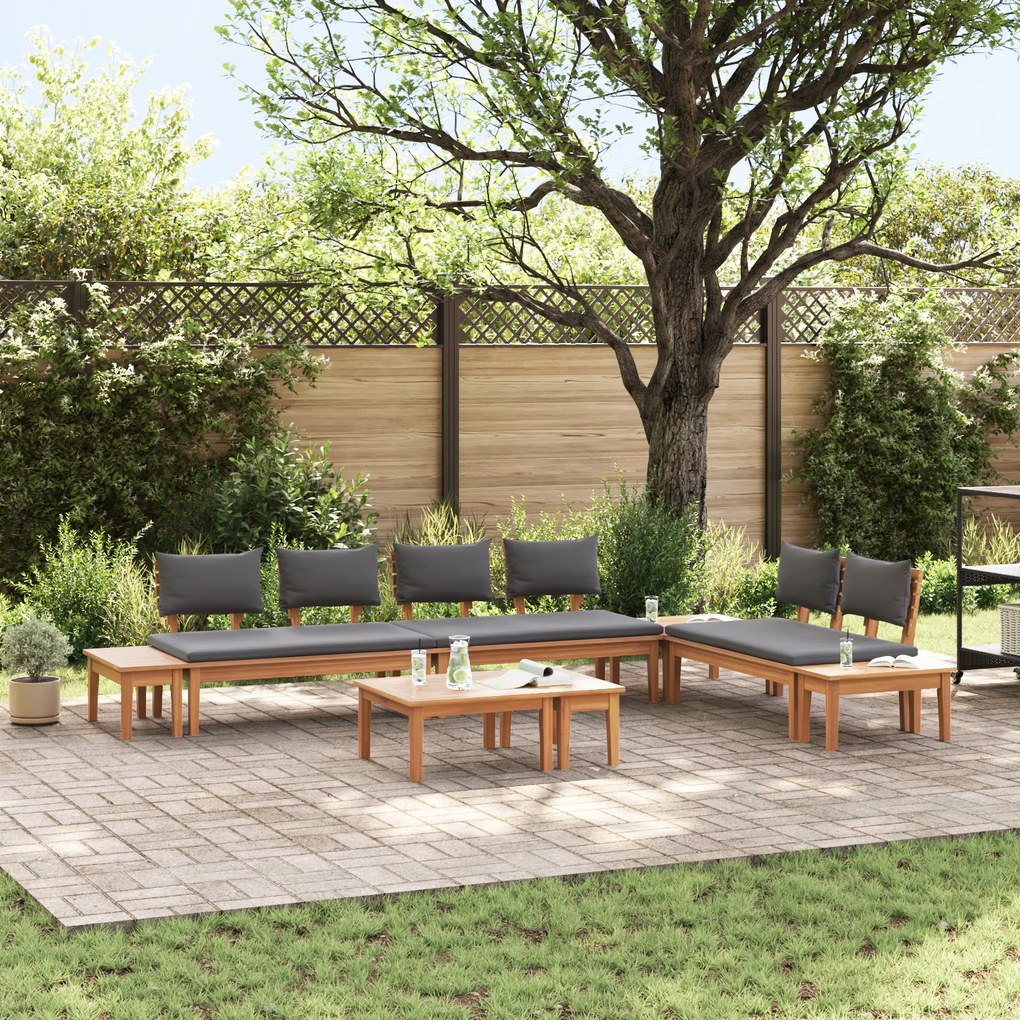 vidaXL Conjunto de Banco pra Jardim com 5 Peças e Almofadas - Madeira de Teca Sólida
